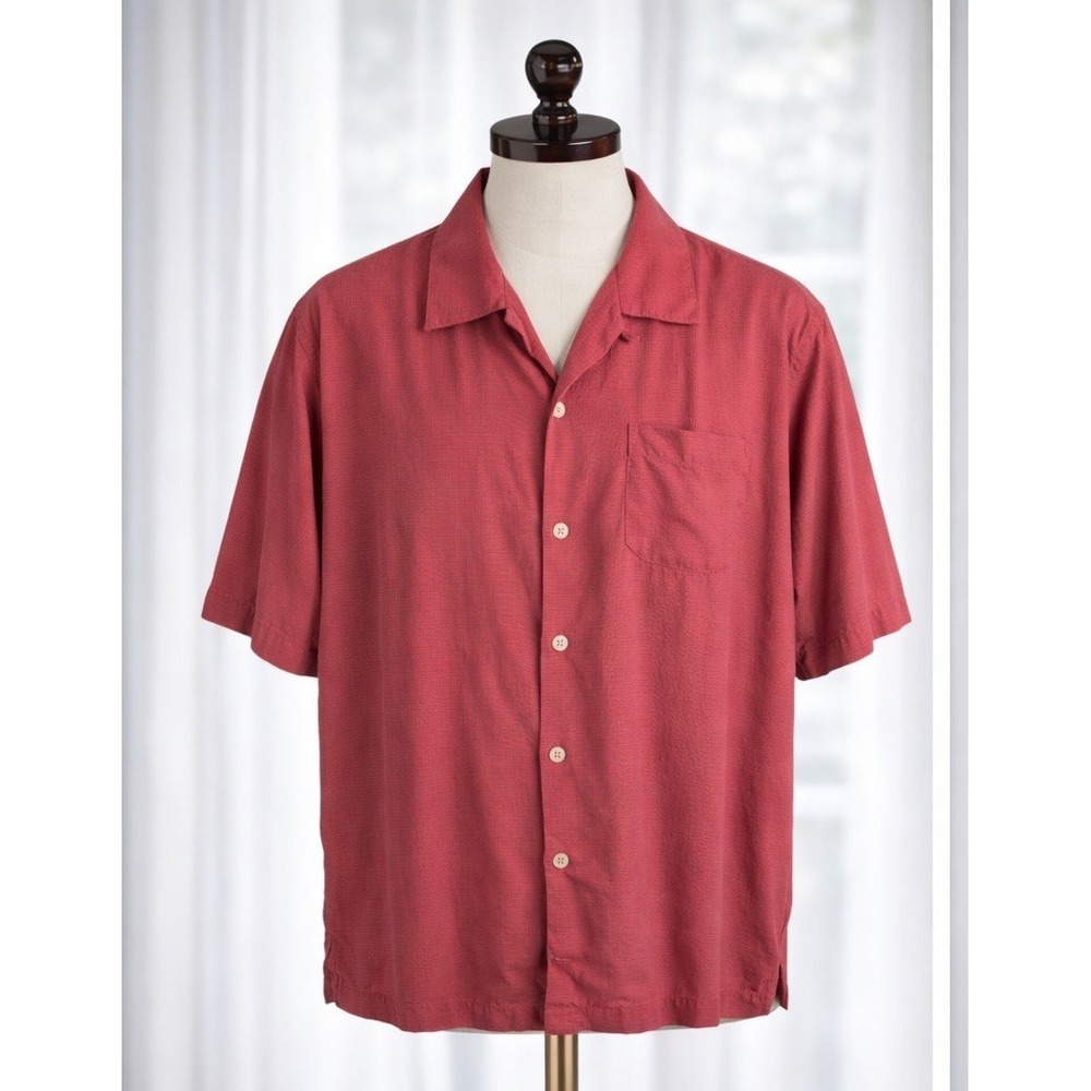 Tommy Bahama 100% Silk Camp Shirt Button Up Short Sleeve Coral Orange Size L